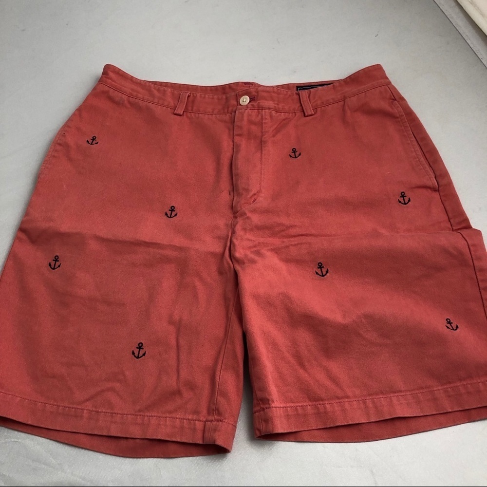 Vineyard Vines salmon and navy blue embroidered anchors shorts